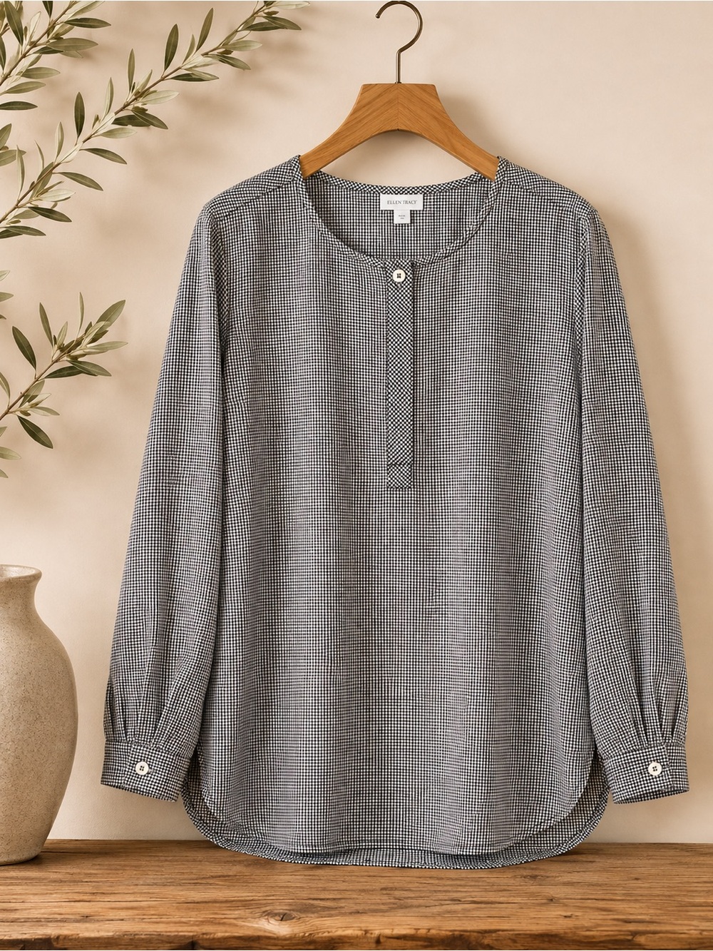 J.Jill Black & White Micro Check Tunic Blouse | Size Small | Like New!
